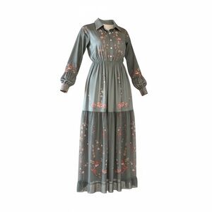 Floral Embroidered Sage Green Maxi Dress​